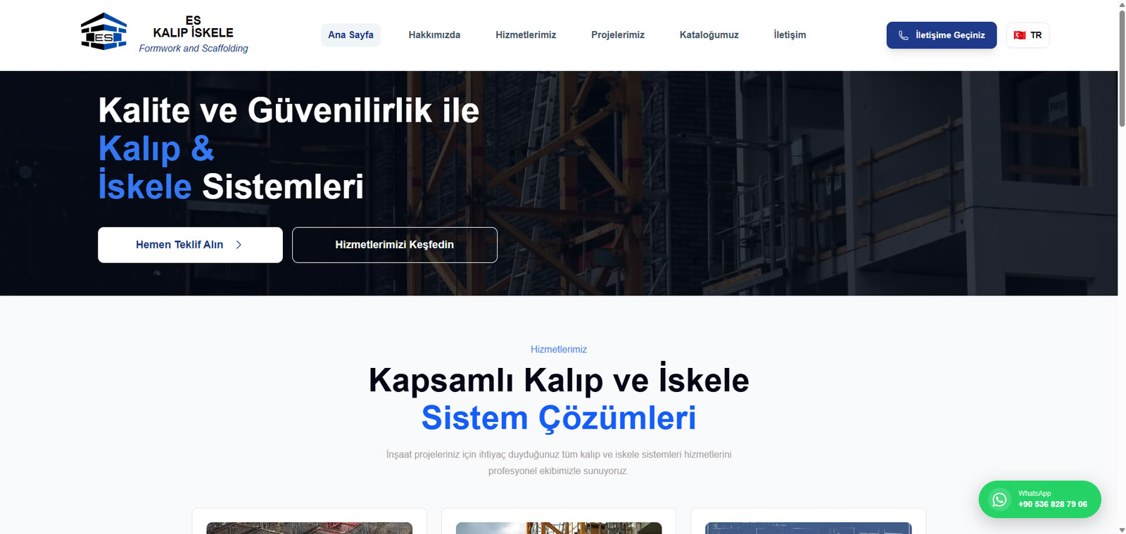 Eskalıp kalıp ve iskele sistemleri web sitesi ekran görüntüsü