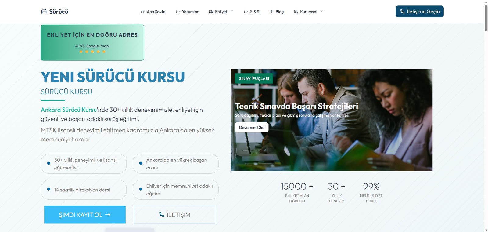 Sürücü kursu web sitesi demo ekran görüntüsü